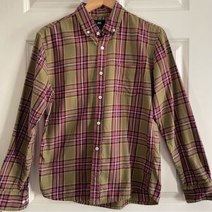 Obey Worldwide Men's Red and Yellow Plaid Button Down Shirt Cabincore Outdoors